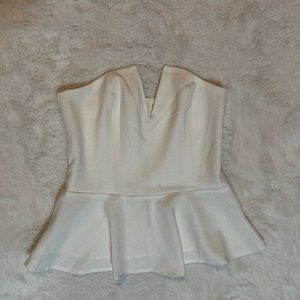 White, strapless,v shaped shirt
